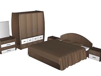 现代实木衣柜双人床组合su模型