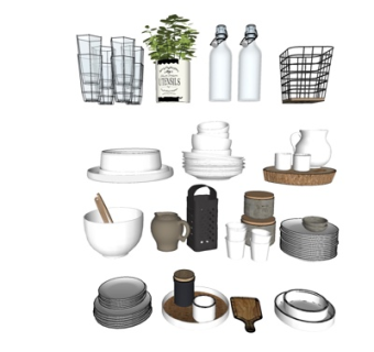 现代餐具组合su模型