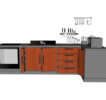 现代实木橱柜su模型