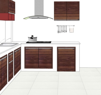 现代实木橱柜su模型