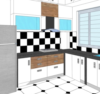 现代实木橱柜su模型