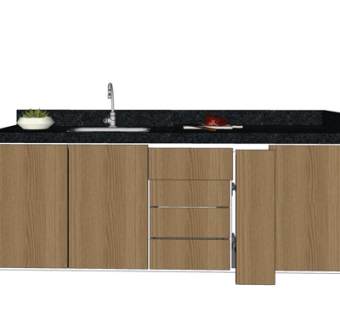 现代实木橱柜su模型