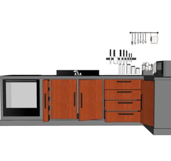 现代实木橱柜su模型