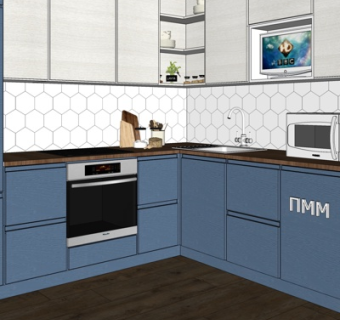 现代实木橱柜su模型