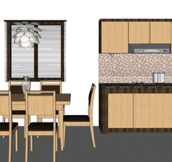 现代实木餐桌椅su模型