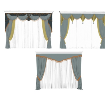 现代布艺窗帘su模型