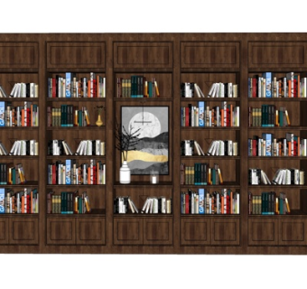 现代实木装饰书柜su模型