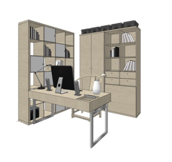 现代实木书柜书桌su模型