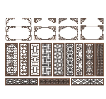 中式实木窗格雕花su模型