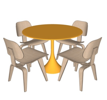 现代圆形餐桌椅su模型