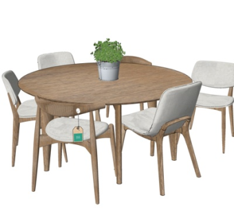 北欧实木餐桌椅su模型