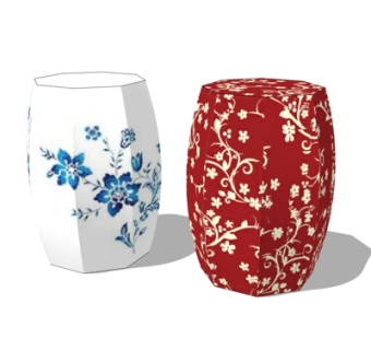 新中式花纹凳子su模型