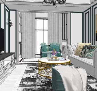 简欧轻奢客厅su模型