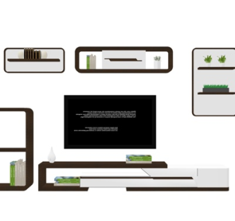 现代实木电视柜su模型