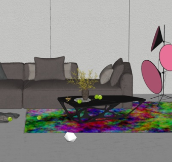 现代布艺多人沙发su模型