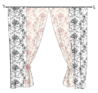 现代布艺窗帘su模型