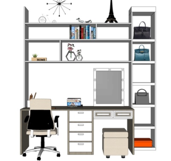 现代实木书桌su模型