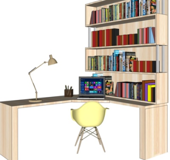 现代实木书桌su模型