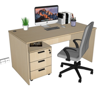 现代实木书桌su模型