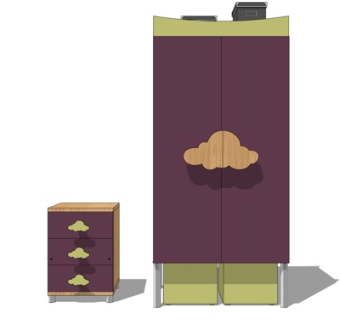 新中式实木衣柜su模型