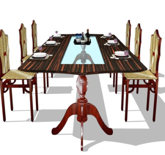 美式实木餐桌椅su模型