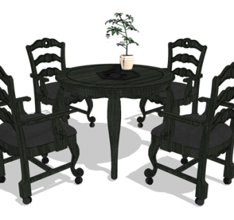 美式实木餐桌椅su模型