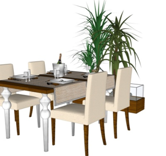 美式实木餐桌椅su模型