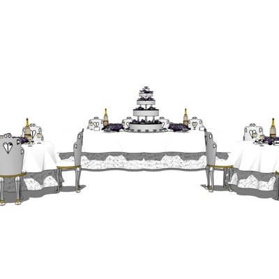 欧式宴会餐桌椅su模型