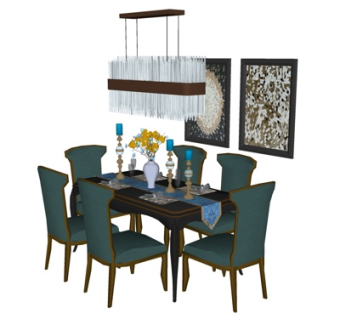 现代实木餐桌椅su模型