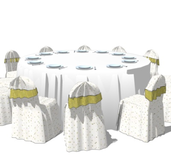 现代宴会餐桌椅su模型