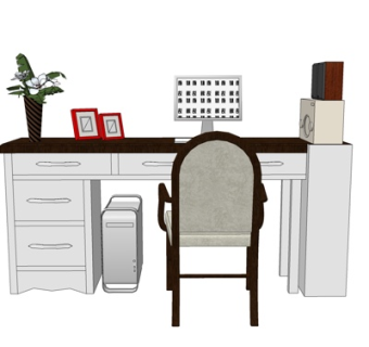 现代实木书桌su模型