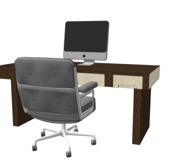现代实木书桌su模型