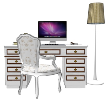 欧式实木书桌su模型