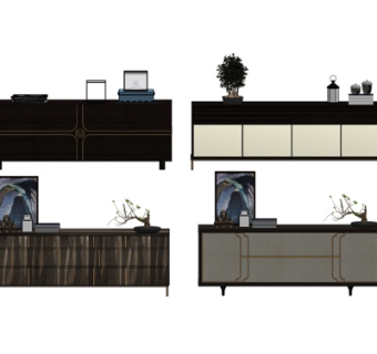 现代实木边柜su模型