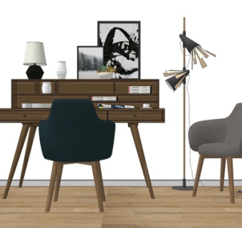 北欧实木书桌su模型