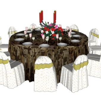 现代宴会餐桌椅su模型