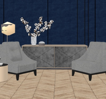 现代实木边柜su模型