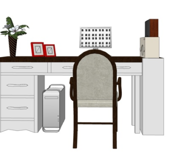 现代实木书桌su模型