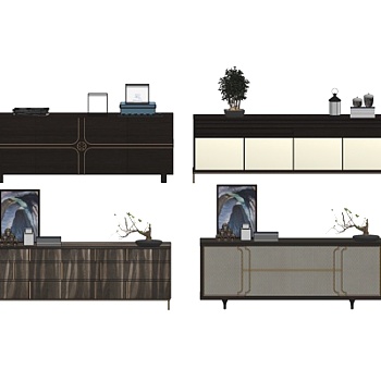 现代实木边柜组合su模型