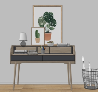 北欧实木书桌su模型