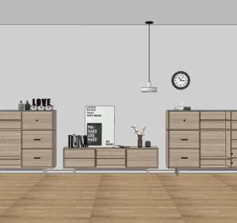 现代实木边柜su模型