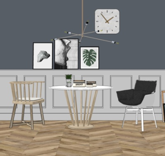 北欧实木休闲桌椅su模型