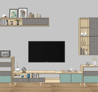 北欧实木电视柜su模型