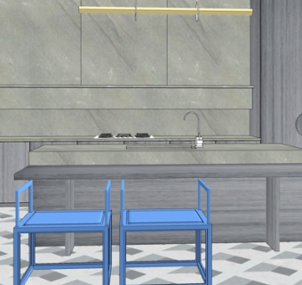 现代实木橱柜su模型