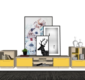 北欧实木电视柜su模型