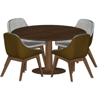 现代圆形实木餐桌椅su模型