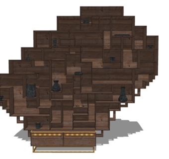 现代实木壁柜su模型