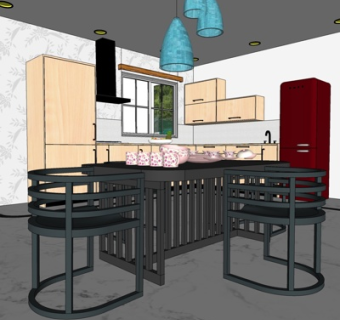 现代实木餐桌椅su模型