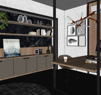 现代实木书桌su模型