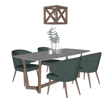 北欧实木餐桌椅su模型